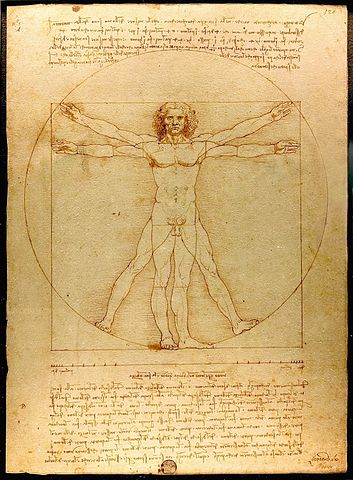 L'Homme de Vitruve, Plume, encre et lavis sur papier. Léonard de Vinci (1452–1519).